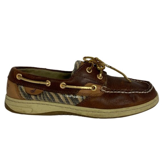 Sperry Topsider Leather Angelfish Boat Shoes Brown‎ Animal Print Size 7.5 Flats - Picture 2 of 10